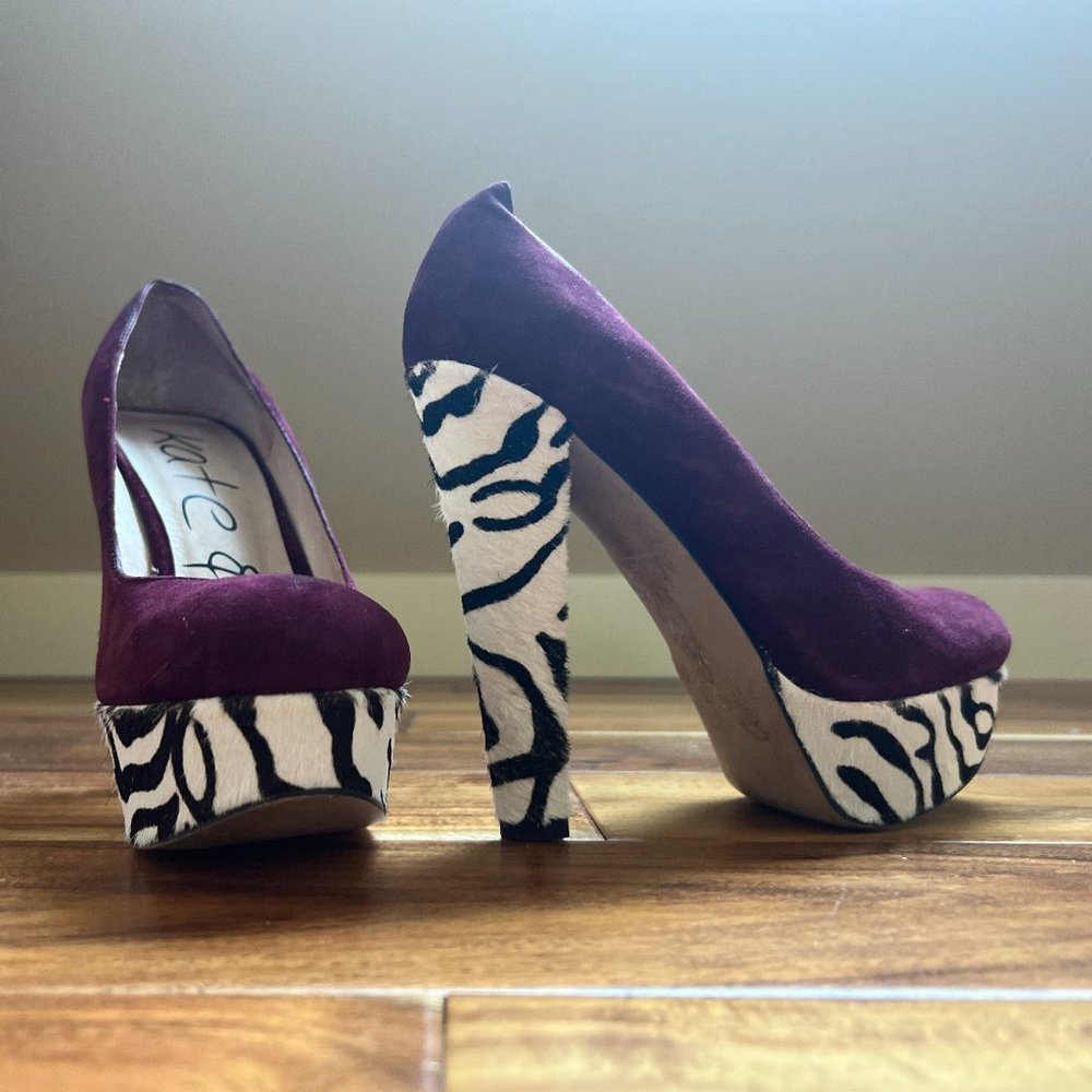 Kate & Mel Purple Suede and Zebra Platform Heel
